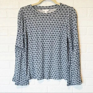 Lauren Konrad Blue Heart Bell Sleeve Top Sz XS